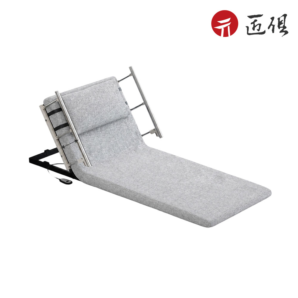 【匠俱】帶扶手 起背器 90CM寬-淺灰透氣亞麻+護欄 (起身輔助器 電動起背器 電動起身 老人起背 電動床)