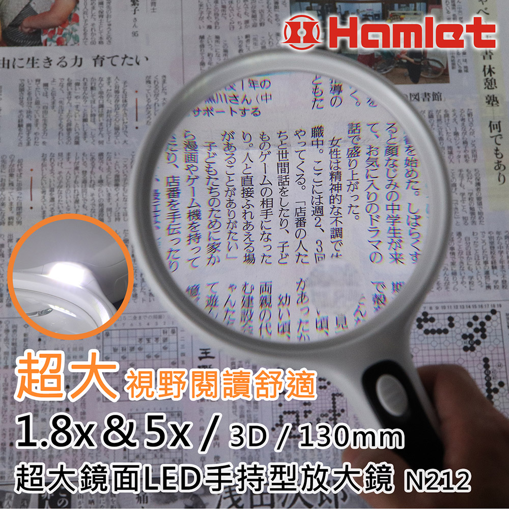 Hwatang 華堂光學 1.8x&5x/3D/130mm 超大鏡面LED手持型放大鏡 Hamlet 哈姆雷特【N212】