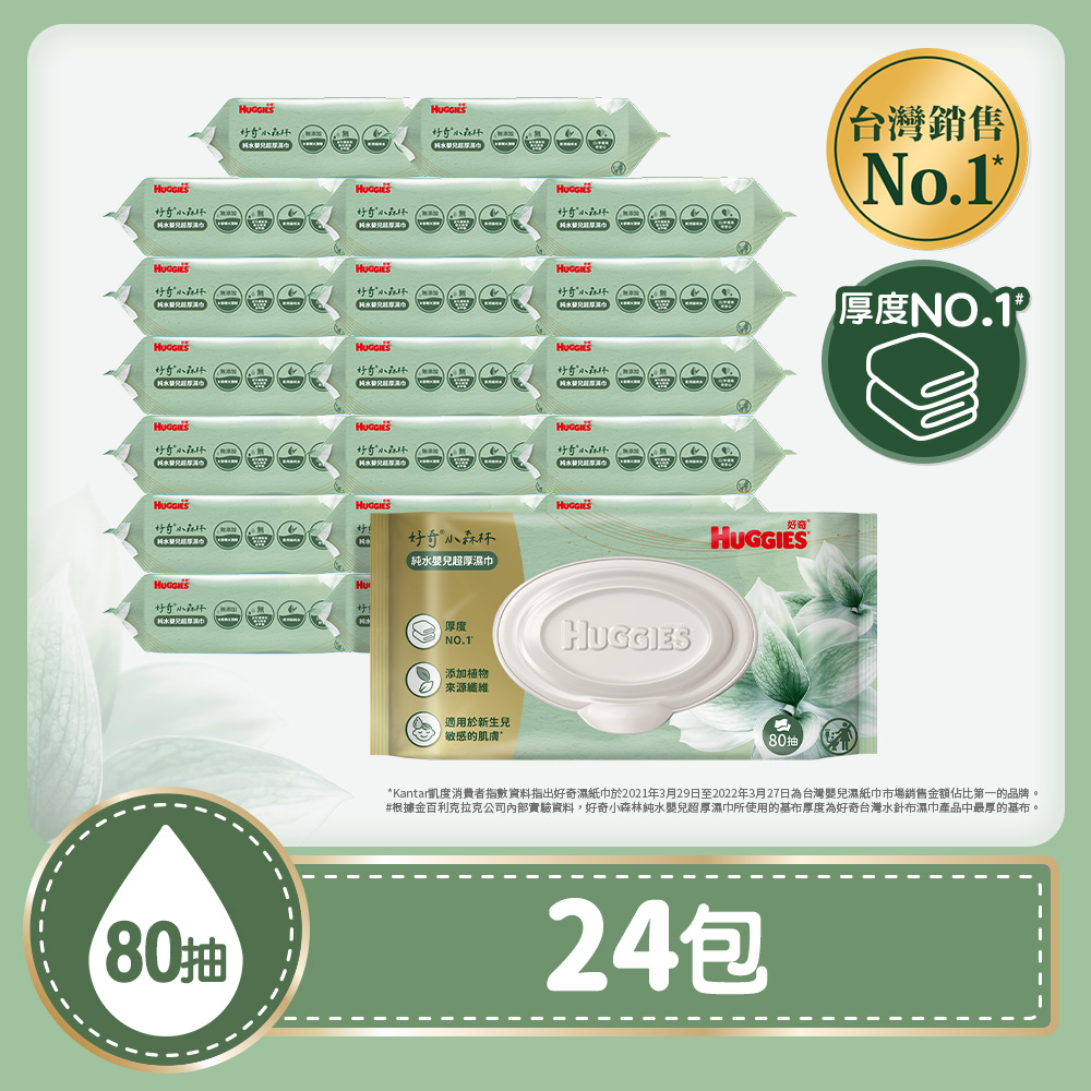 Huggies 好奇 小森林純水嬰兒超厚濕巾(80抽x12包x2箱)