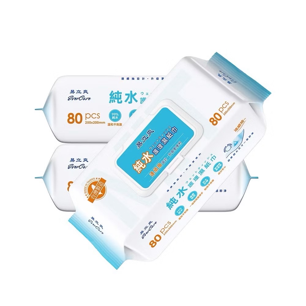 易立爽 純水99.9%護理柔濕巾 200x250mm 80抽/6包