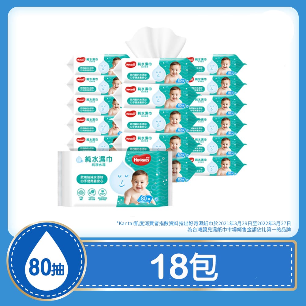 Huggies 好奇 純水嬰兒濕巾純淨水潤型(80抽 x 18 包)