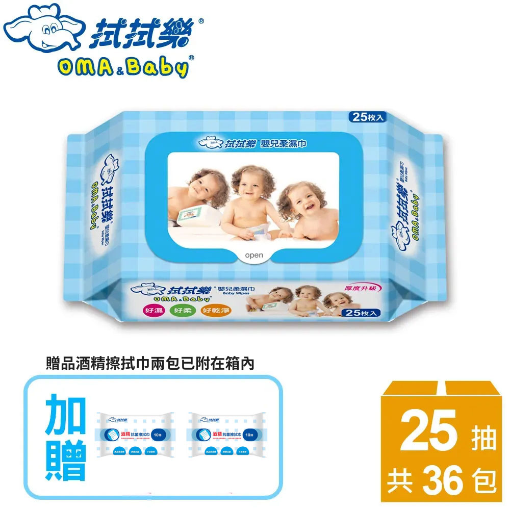 拭拭樂 超厚超純水濕紙巾-隨手包(25抽x36包/箱)