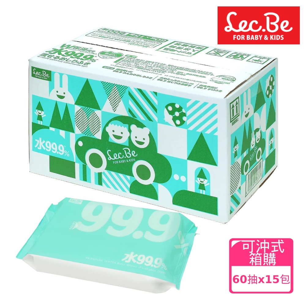LEC [日本]純水99.9%可沖式濕紙巾(箱購60抽X15包)