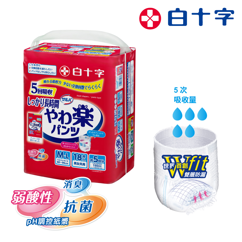 白十字 即期品(箱購)雙層D超瞬吸防漏復健褲 M-L(箱54片/18片x3包日本原裝進口腰圍60~95cm)(有效日期:20261227)