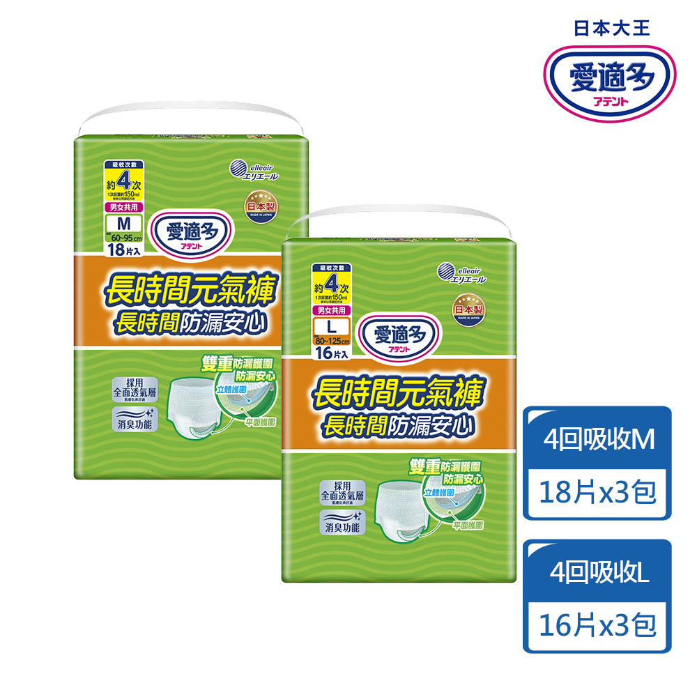 Attento 大王愛適多 日本大王 長時間4回吸收元氣褲量販包x3(箱購) (M/L)