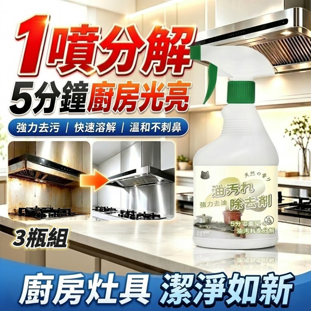 【油消淨】強去油污廚房清潔劑 3瓶組 (瓦解油污油垢 廚房清潔劑 去油去污)