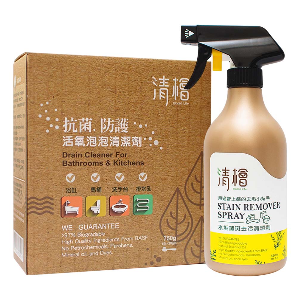 清檜 抗菌防護活氧泡泡清潔劑750g+水垢鏽斑去污清潔劑500ml/Hinoki Life