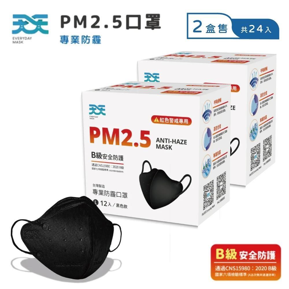 923就愛傘 【天天PM2.5防霾口罩】 B級防護 3D立體成人口罩-L尺寸 黑色(12/盒)共2盒