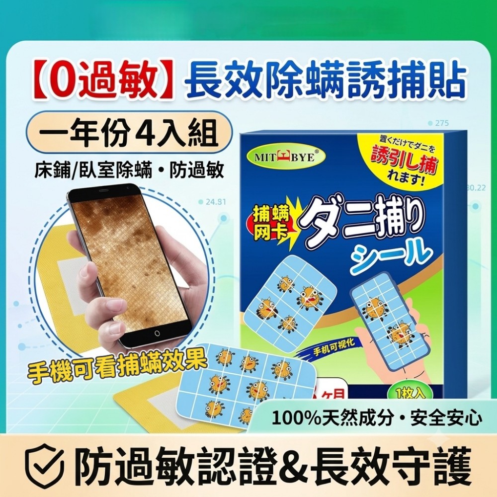 【0過敏】長效除螨誘捕貼 一年份4入組 床鋪除蟎 臥室除蟎 防過敏