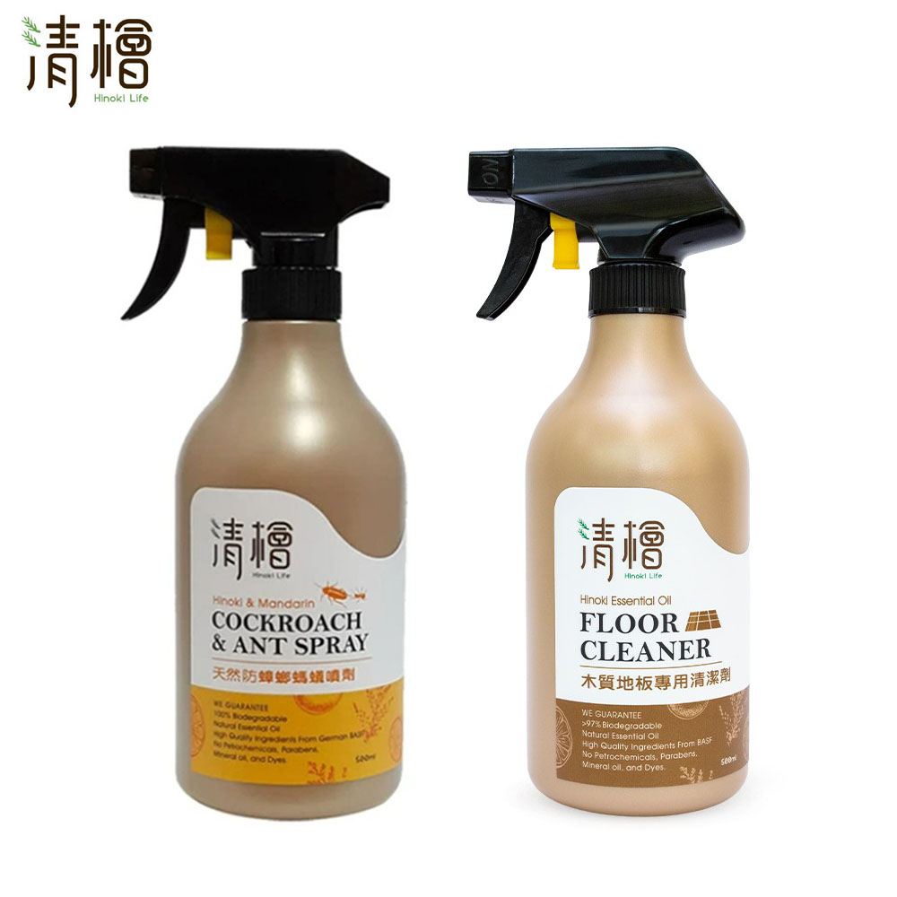 【Hinoki Life 清檜】天然防蟑螂螞蟻噴劑500ml瓶 買就送檜木柑橘地板清潔劑500ml瓶