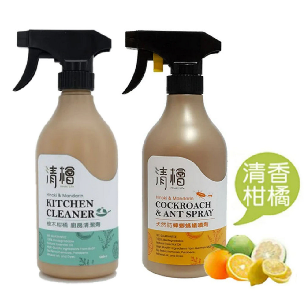 清檜 天然防蟑螂螞蟻噴劑500ml瓶 買就送檜木柑橘廚房清潔劑500ml瓶