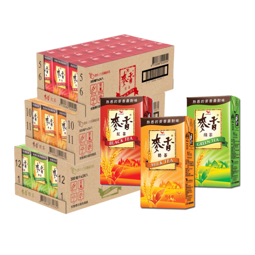 《統一》麥香300mlx24入x3箱(綠茶x1+紅茶x1+奶茶x1)