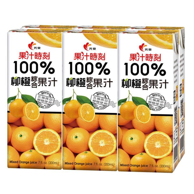 光泉《果汁時刻》100%柳橙綜合果汁200ml(6入/組)