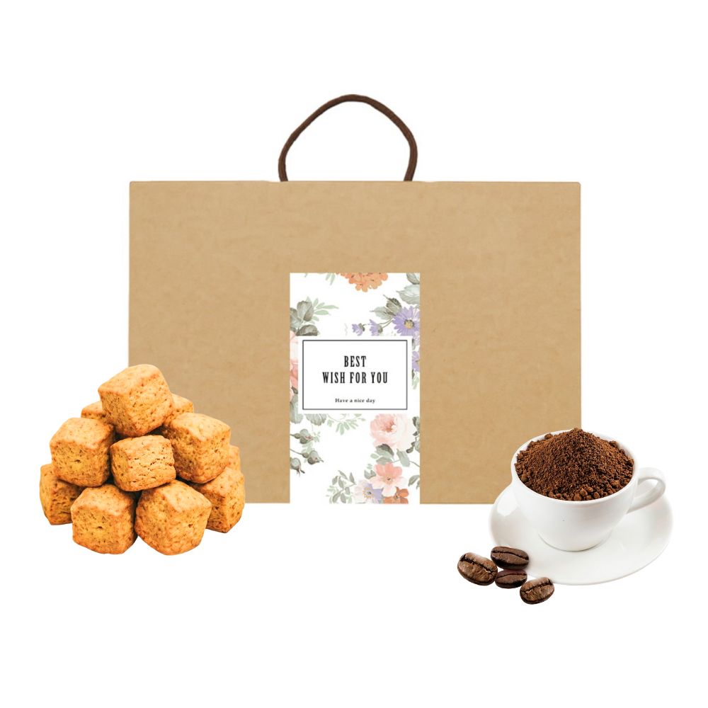 順便幸福 順便幸福-午茶禮盒-墨西哥司康脆脆+杏仁果黑巧克咖啡粉(餅乾 零食 甜點)