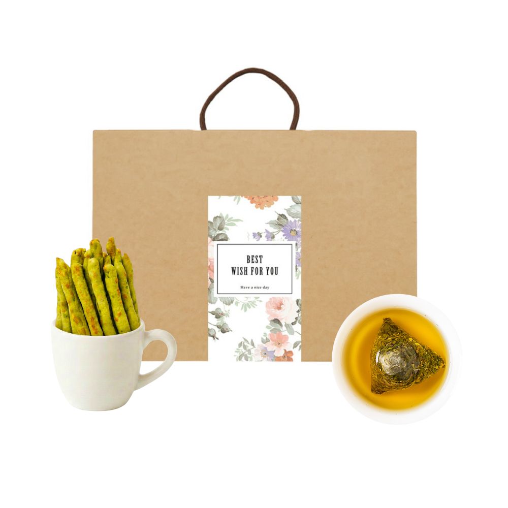 順便幸福 順便幸福-午茶禮盒-抹茶起司棒+香韻桂花烏龍茶包(餅乾 零食 甜點)