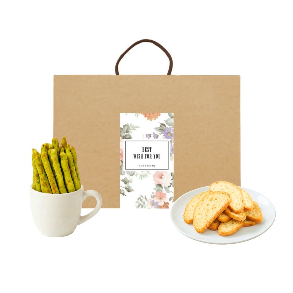 順便幸福 順便幸福-午茶禮盒-抹茶起司棒+原味義式脆餅(餅乾 零食 甜點)