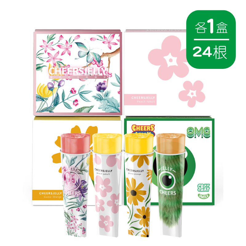 CheersJelly 舉杯低卡蒟蒻凍綜合款(葡萄,蜜桃乳酸,芭樂柳橙,檸檬紅茶)(4盒共24根入)