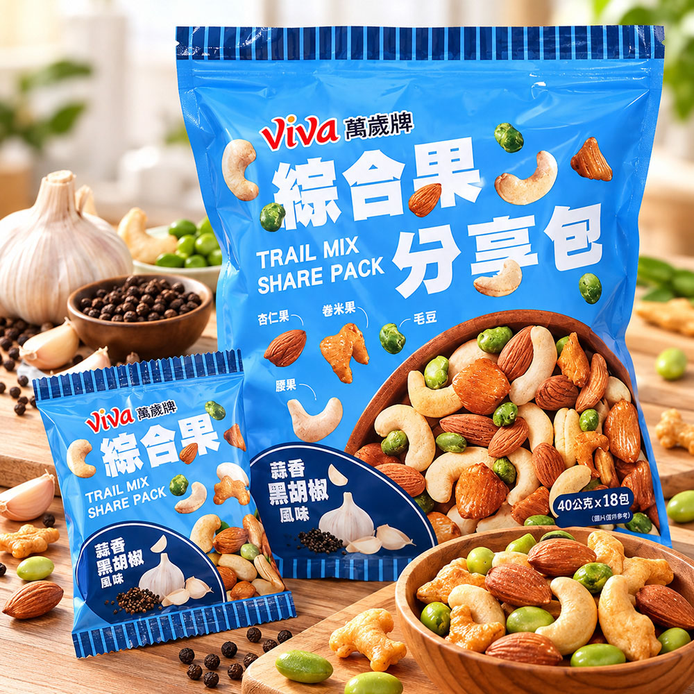 Viva 萬歲牌 【Viva】萬歲牌 綜合果分享包蒜香黑胡椒風味40公克X18入