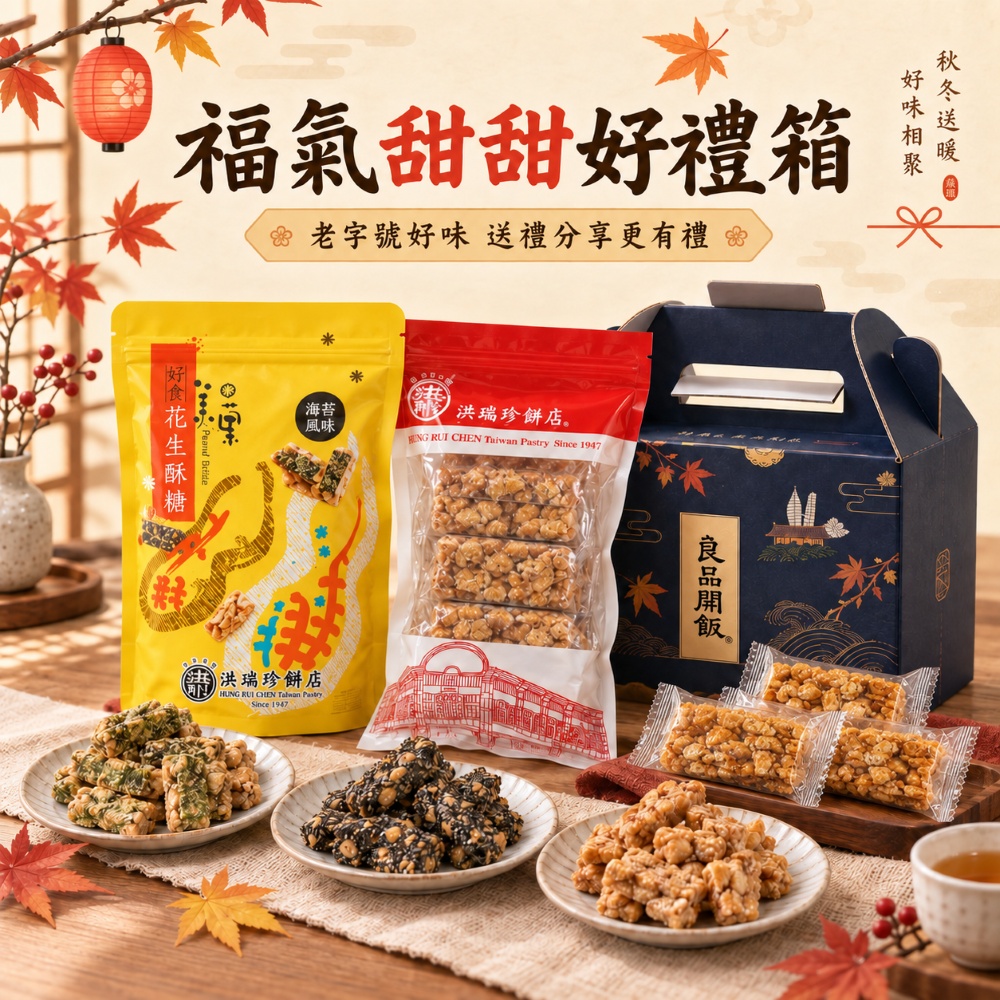 洪瑞珍 福氣澎湃好禮箱｜沙琪瑪x花生酥糖  (老字號 三明治 零食 小點心 常溫 企業 團購 伴手禮)