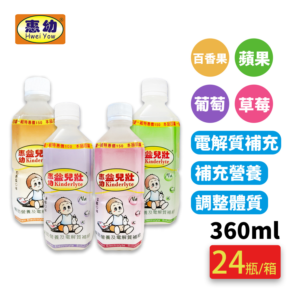惠幼 益兒壯電解質水 葡萄/草莓/百香果/蘋果 360ml x24罐 (4種口味可選)
