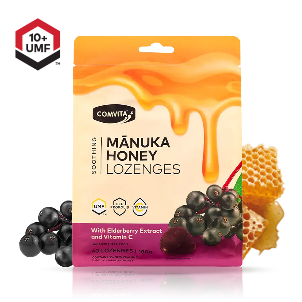 Comvita 康維他 紐西蘭蜂膠麥蘆卡蜂蜜潤喉糖(接骨木莓)40粒
