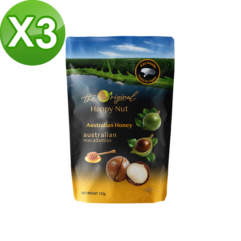 【Happy Nut】澳洲帶殼火山豆-蜂蜜 225gX3包