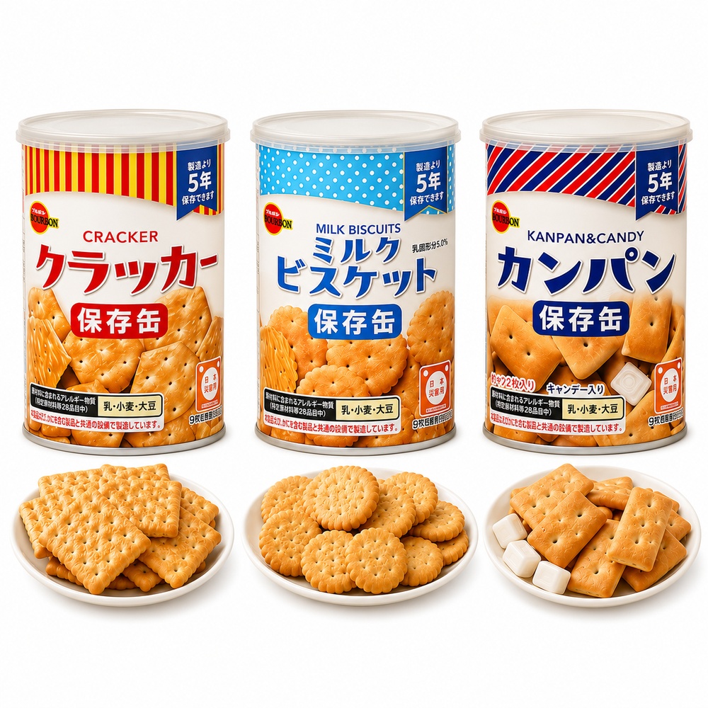 Bourbon 北日本 日本長效期餅乾罐頭 3種口味 6入組 (原味 牛奶 糖果口味)