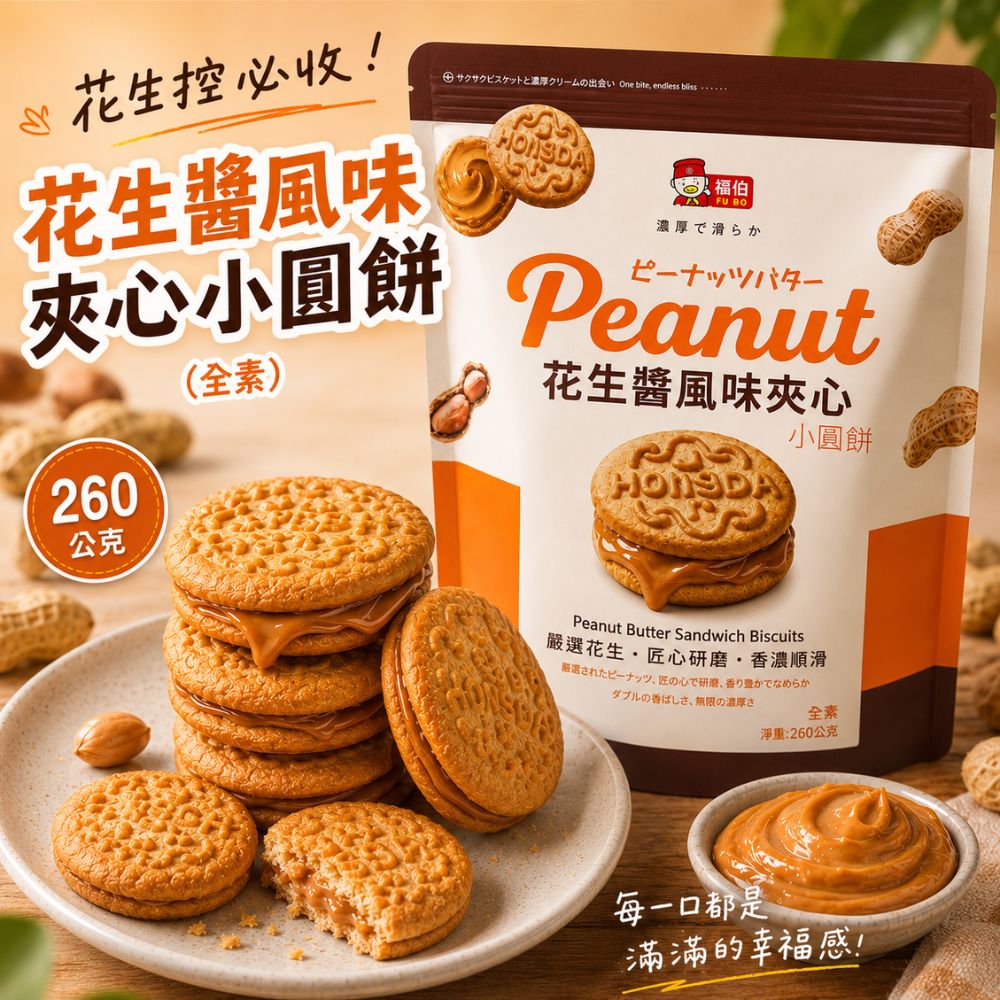 【福伯】花生醬風味夾心小圓餅260g(5袋)