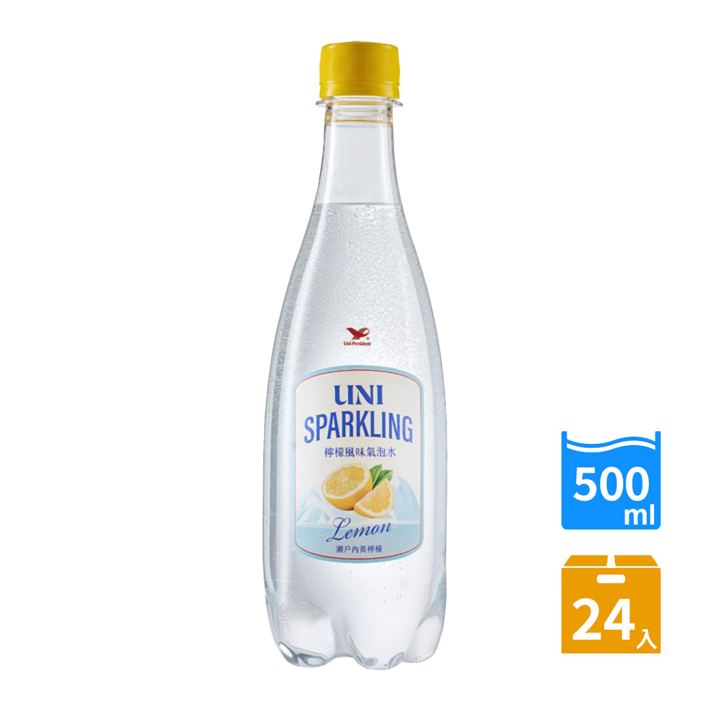 統一 【UNI SPARKLING】 檸檬風味氣泡水 PET(500mlx24入/箱)