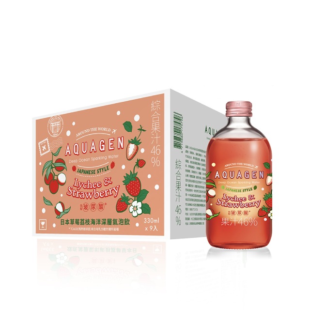 AQUAGEN  日本草莓荔枝海洋深層氣泡飲(330ml/瓶,9瓶/箱)