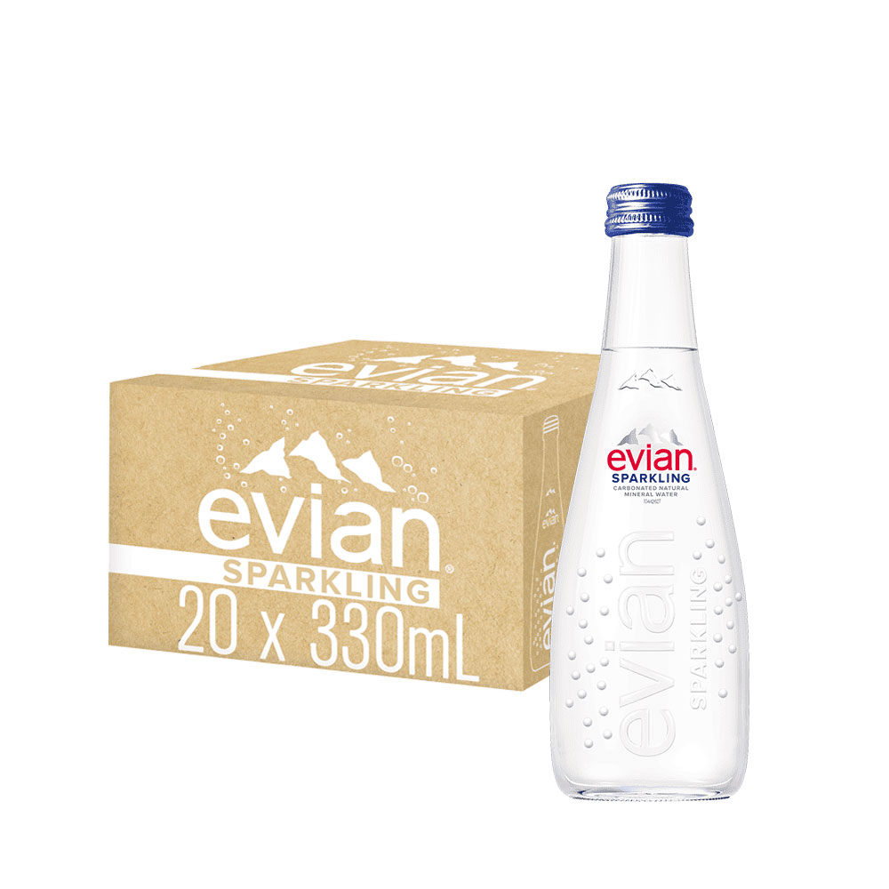 【evian 依雲】氣泡礦泉水玻璃瓶330ml 20 入