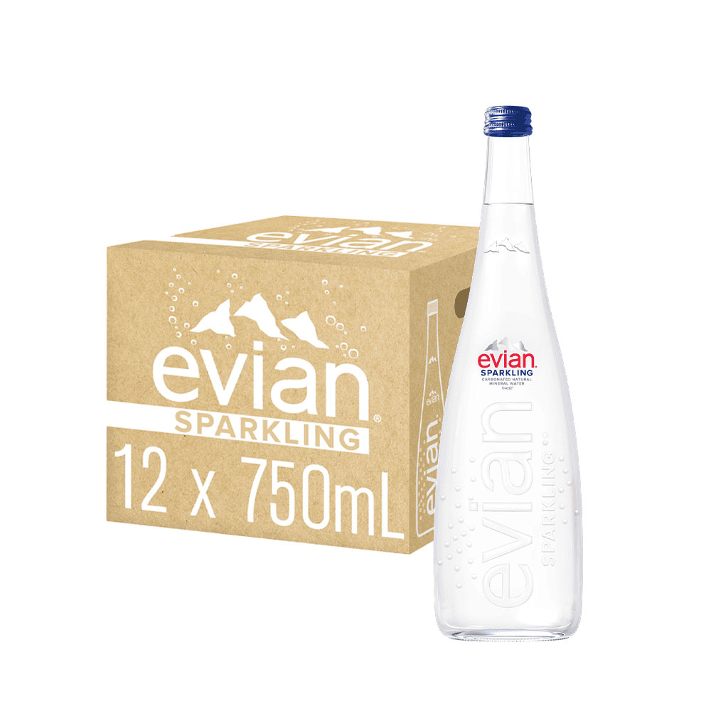 【evian 依雲】氣泡礦泉水玻璃瓶750ml 12 入