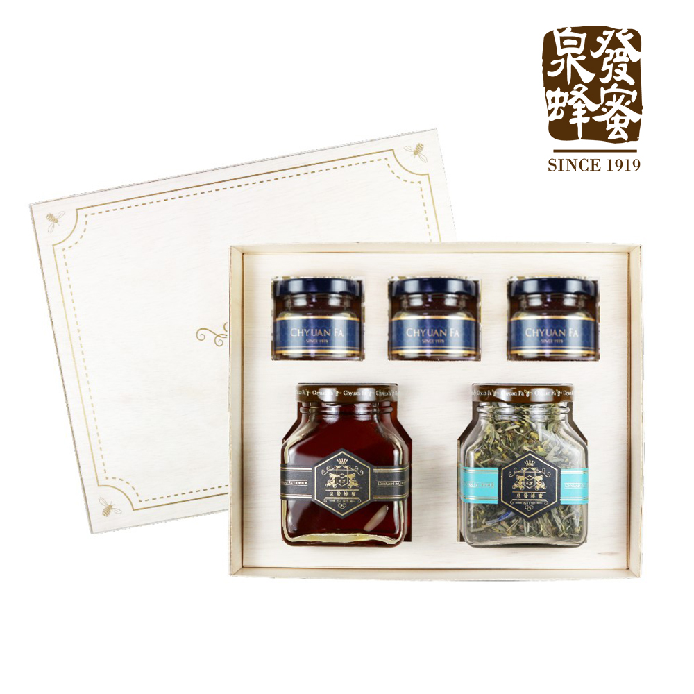 CHYUANFA 泉發蜂蜜 百年老店 放鬆閒適蜂蜜禮盒附提袋(迷你蜂蜜x3+特級原生野花蜜+香氛花草茶)