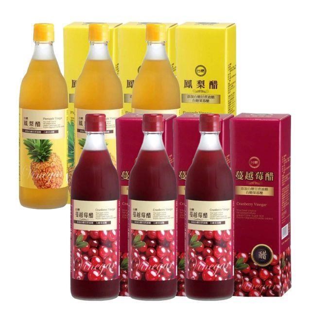 台糖 水果醋600ml(蔓越莓醋*3瓶+鳳梨醋*3瓶)