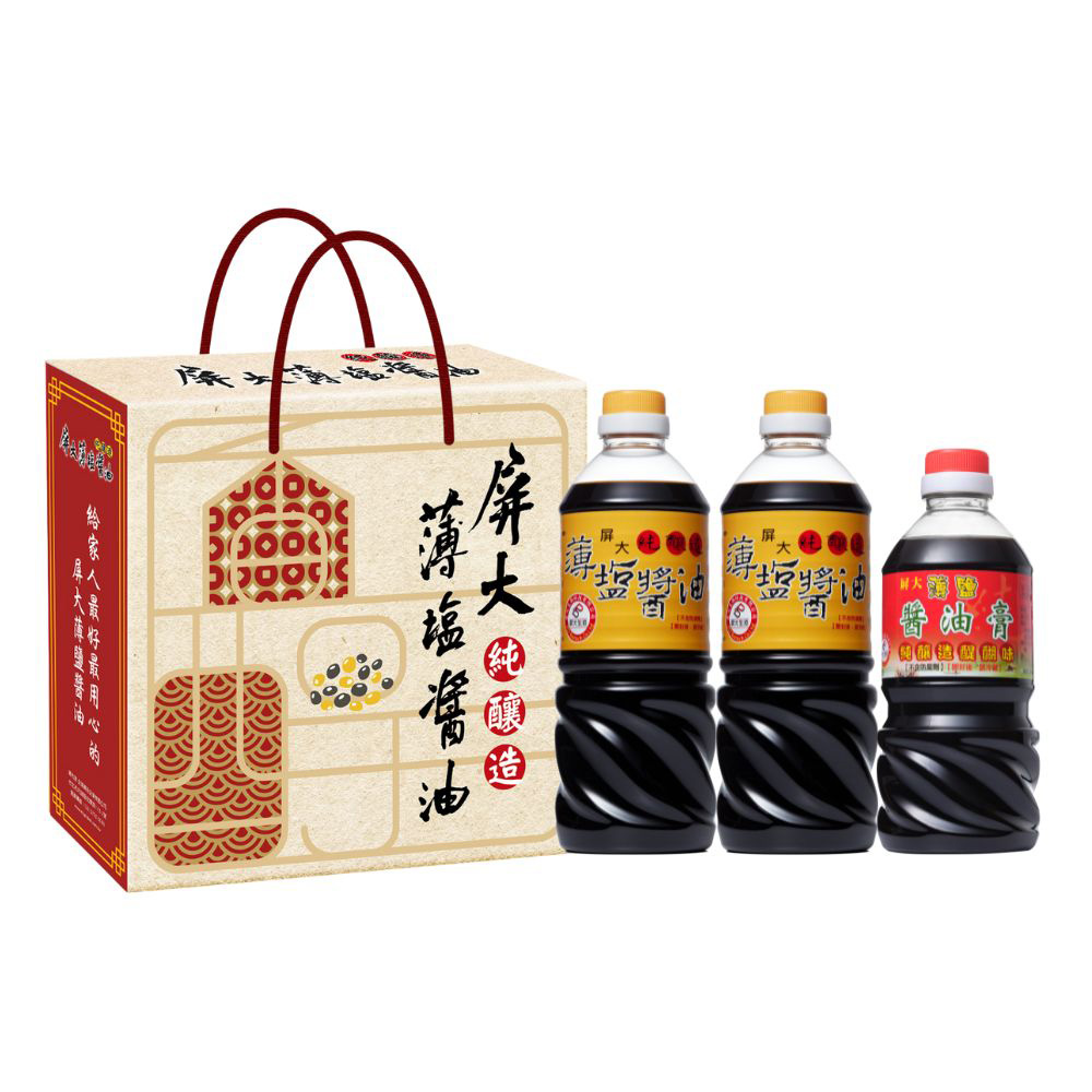 屏大 非基改薄鹽醬油組3入禮盒-醬油710ml*2+油膏560ml*1