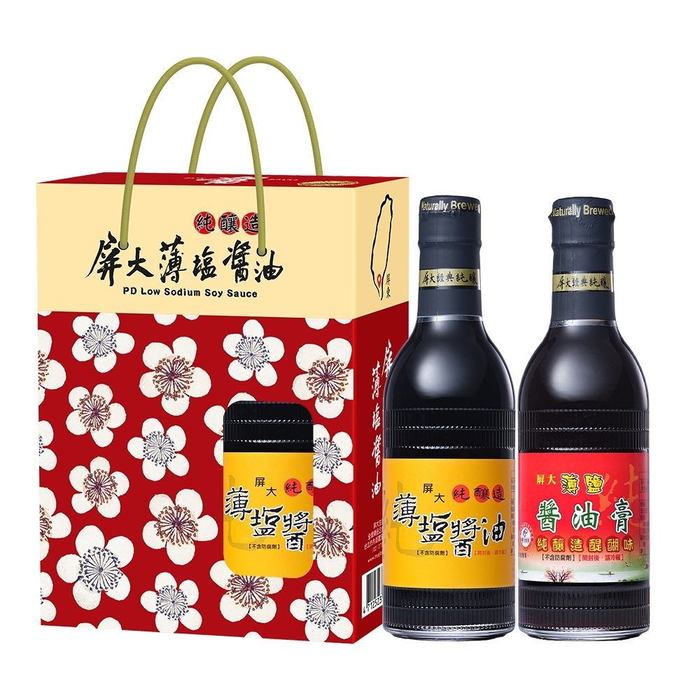屏大 薄鹽醬油340ml雙入禮盒組-醬油340ml+油膏410g(玻璃瓶)