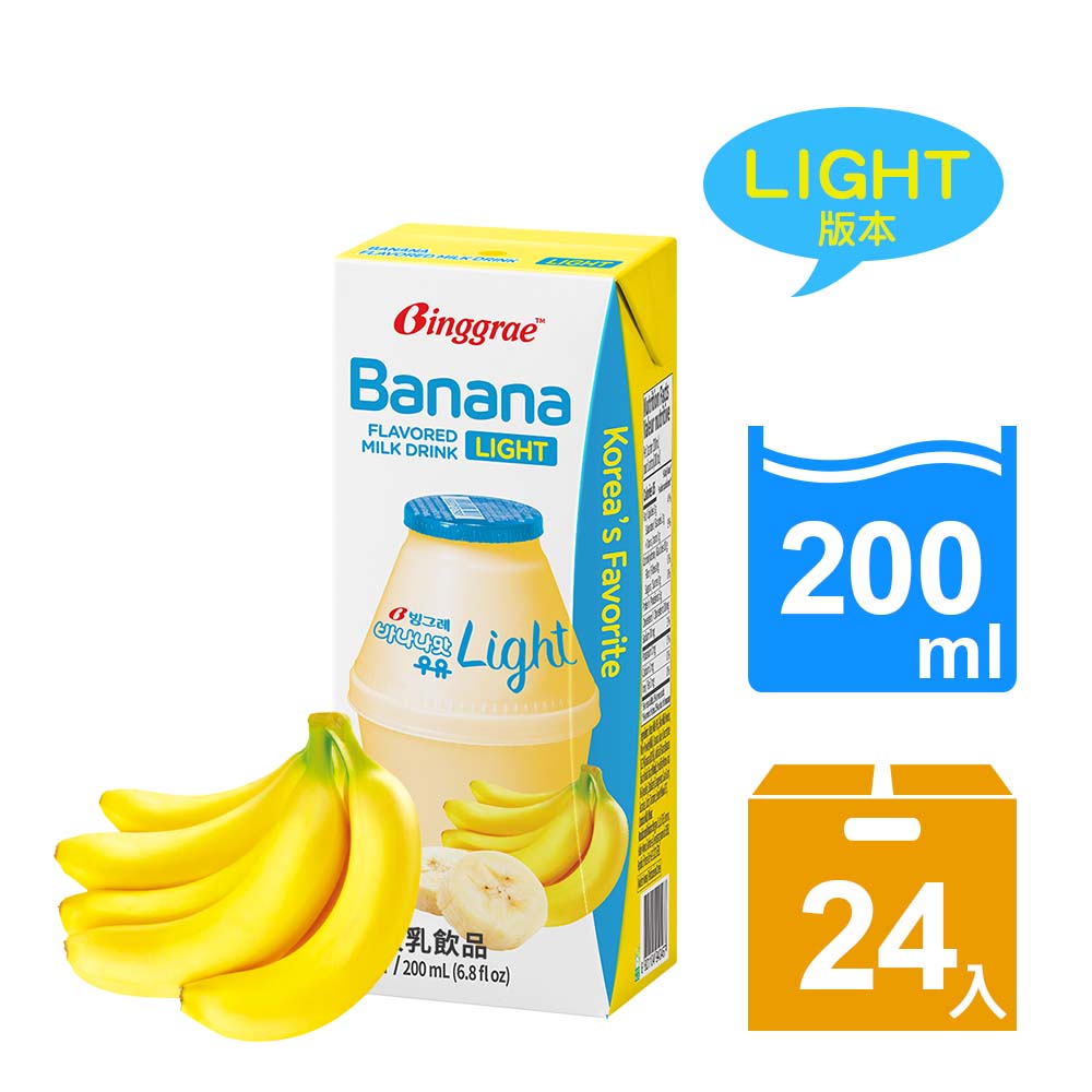 韓味不二 Binggrae-light香蕉風味牛奶(200ml*24入)