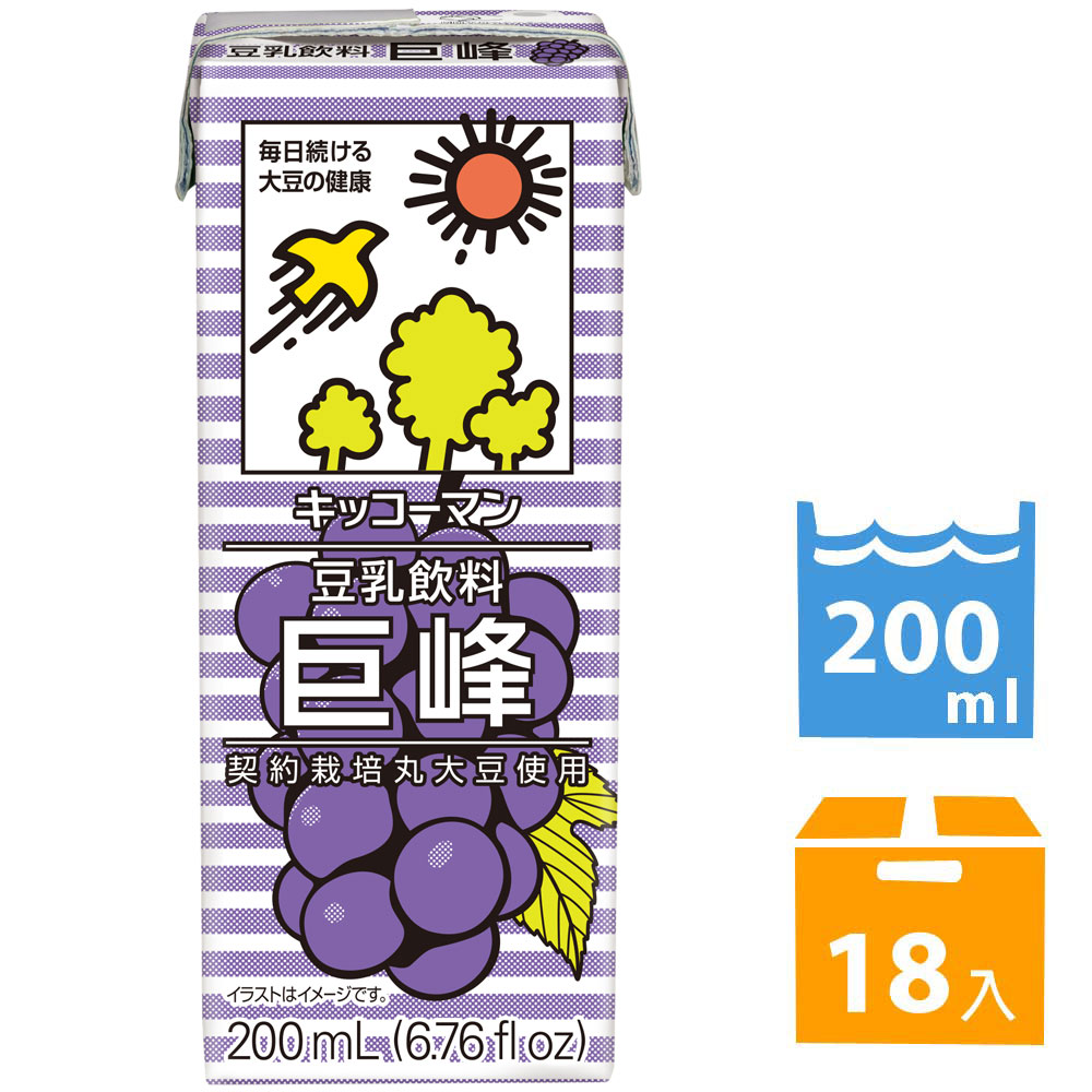 龜甲萬 【 限 時 優 惠 】龜甲萬豆乳豆奶-巨峰葡萄風味 (200ml*18入) #日本製造#豆漿#豆奶