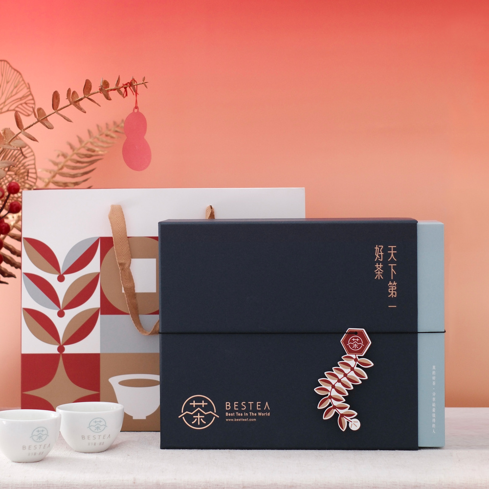 BESTEA 天下第一好茶 福悠然茶葉禮盒 阿里山+梨山 台灣高山茶150g x2罐 深藍鎏金 企業送禮 伴手禮 送長輩 附提袋