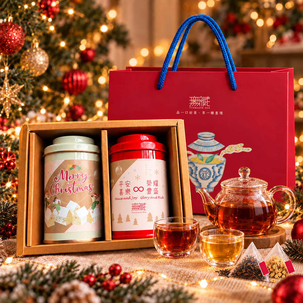 Wu Tsang 無藏茗茶 P3【聖誕紅公益禮盒】台灣風味茶-三角茶包5入裝高罐二入禮盒(紅盒)