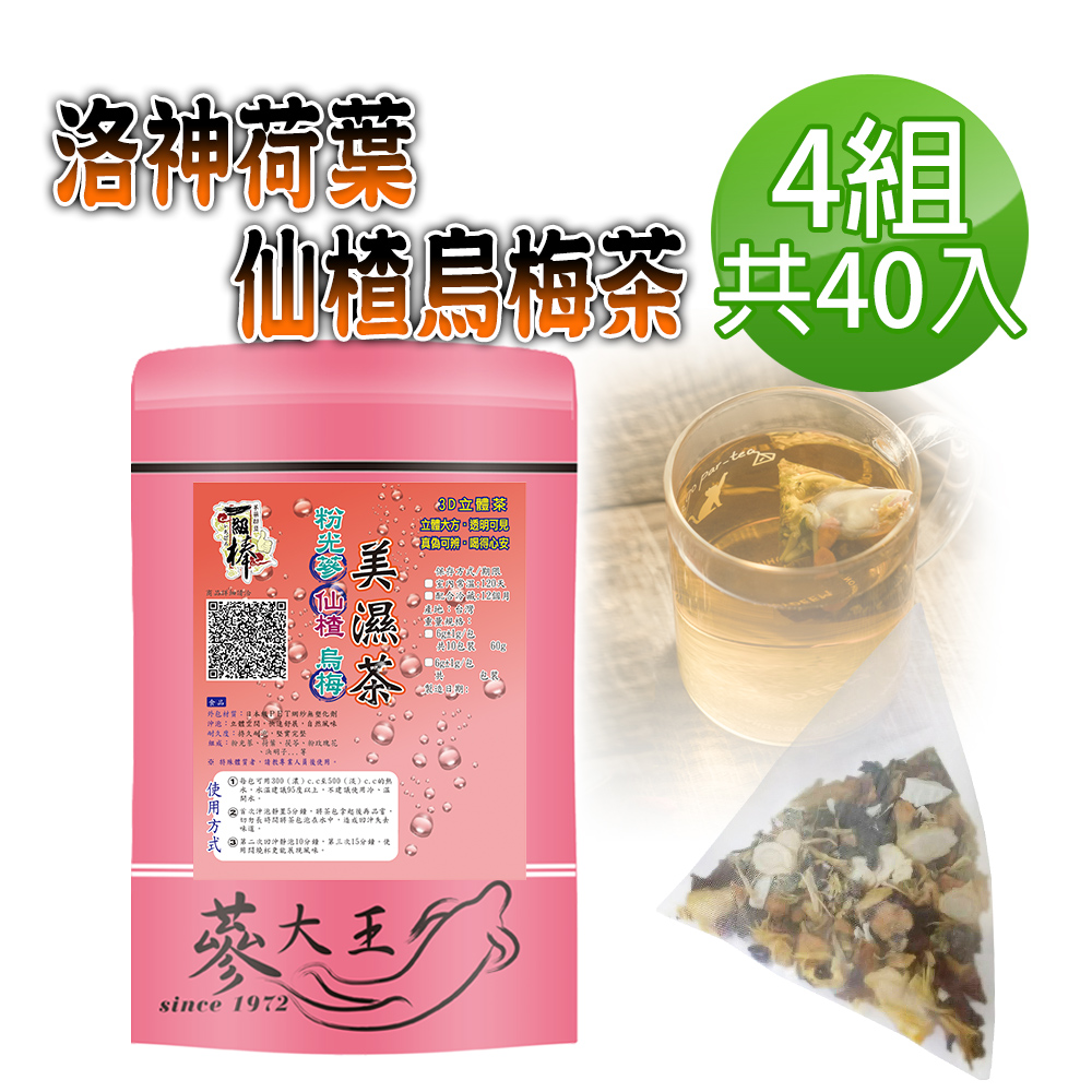 蔘大王 洛神荷葉仙楂烏梅茶包X4組 6gX10入/組 特加花旗蔘打底 原來打擊油膩 可以很正面