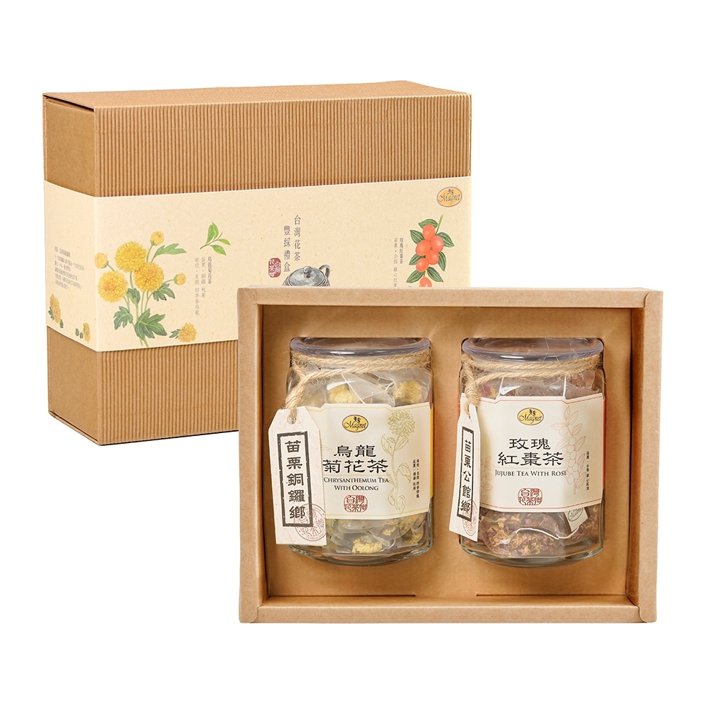 Magnet 曼寧 台灣花茶豐綵禮盒(附提袋)(玫瑰紅棗茶20入+烏龍菊花茶20入)