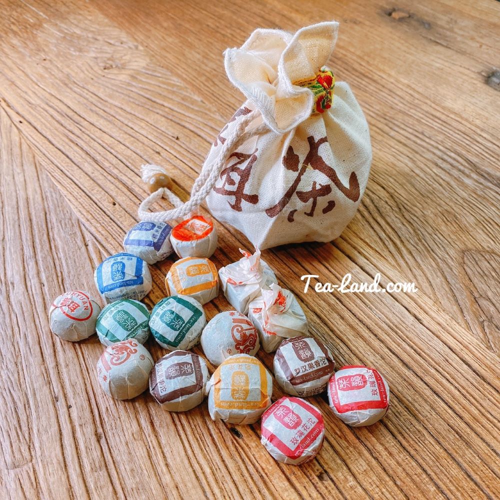 茶韻 【茶韻】普洱茶高品質迷你沱最強組合九口味各兩顆+專用透氣小麻袋(熟茶 共18顆+小麻袋*1)