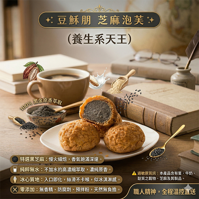 豆穌朋 芝麻泡芙四盒組(30g*8入裝/盒)