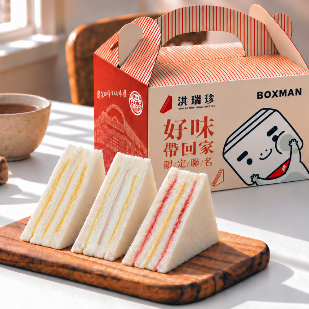 洪瑞珍 BOXMAN聯名-三明治經典口味18入_任選 (6入x3盒 招牌火腿 原味起司 藍莓 草莓 點心 餐盒)