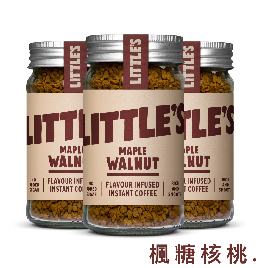 英國 LITTLE’S 風味即溶咖啡(無糖)(50g) 3入組-楓糖核桃