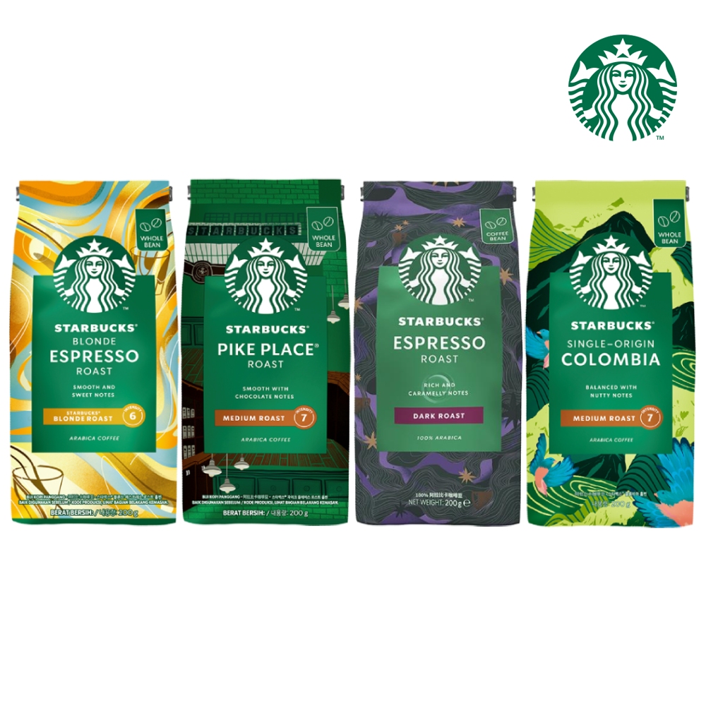 STARBUCKS 星巴克 咖啡豆200g(口味任選/袋)(黃金烘焙/派克市場/哥倫比亞單品/濃縮烘焙)