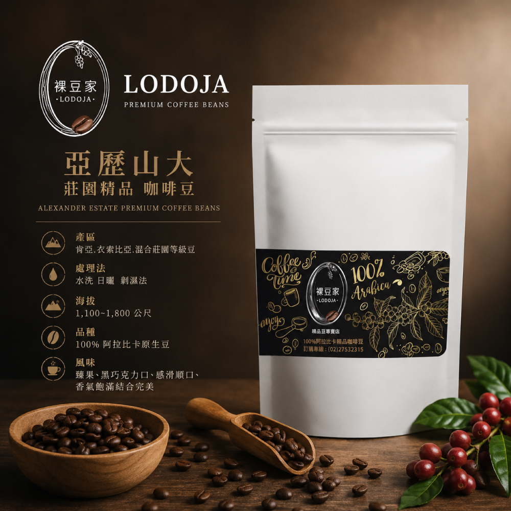 LODOJA 裸豆家 亞歷山大中深烘培精品私藏阿拉比卡咖啡豆半磅/227g