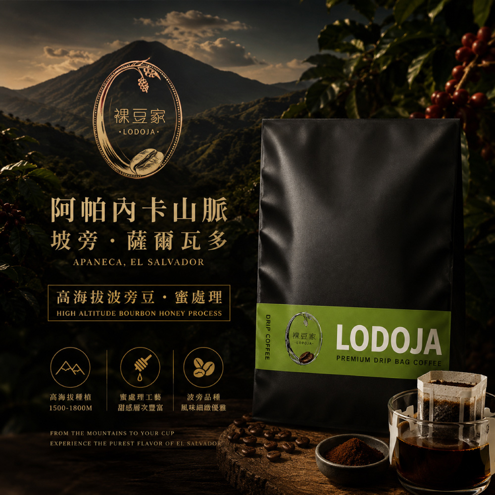LODOJA 裸豆家 阿帕內卡山脈/坡旁/薩爾瓦多精品濾掛30入(12g/包;接單現烘 阿拉比卡豆)