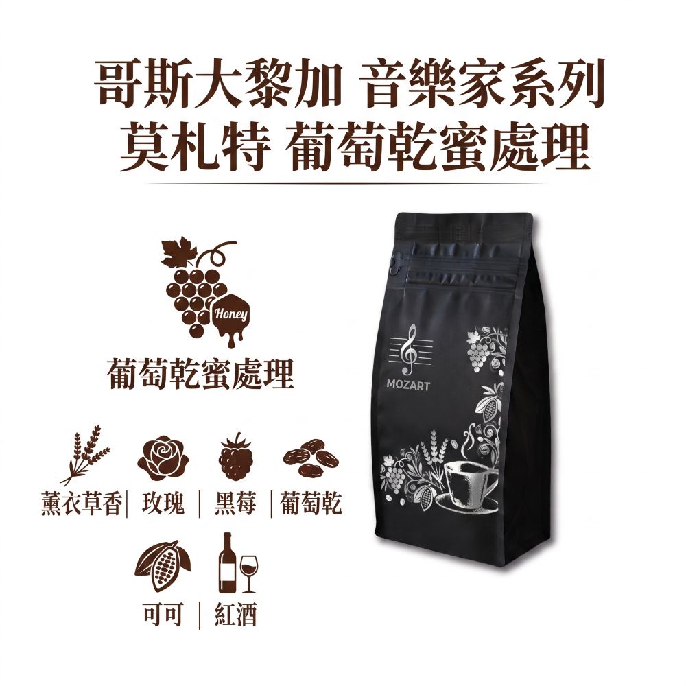 E7CUP 工作日誌 哥斯大黎家音樂家系列莫札特葡萄乾蜜處理咖啡豆(200G)